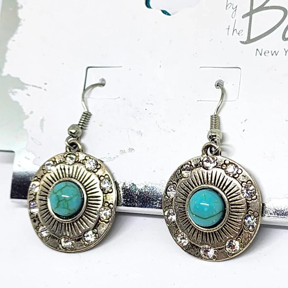 By the Bay NY Southwest Tribal Round Dangle Rhinestone Turquoise Earrings